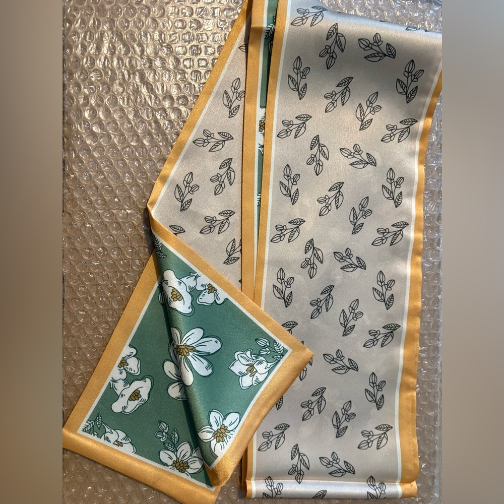 Floral Two Sided Scarf with Gold Trim